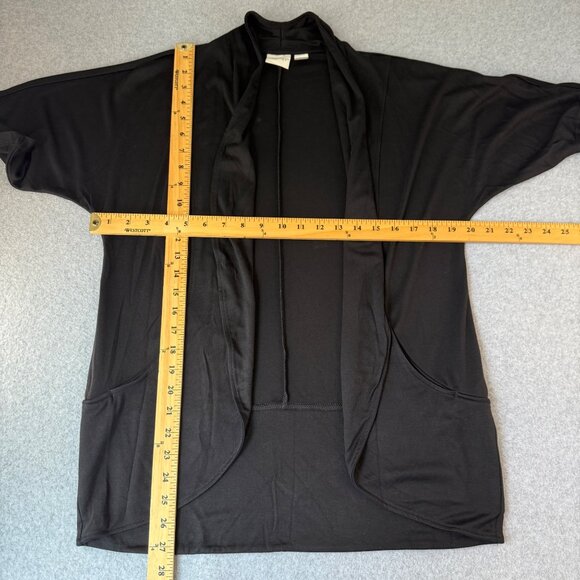 Zenergy by‎ Chicos Size 0 Black Short Sleeve Cardigan Classic Office Open Front - Picture 4 of 11
